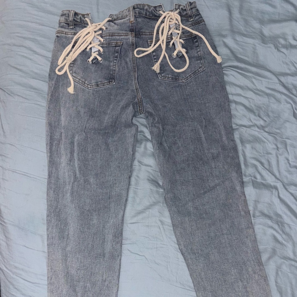 Lace-Up Denim Jeans - Picture 2 of 8